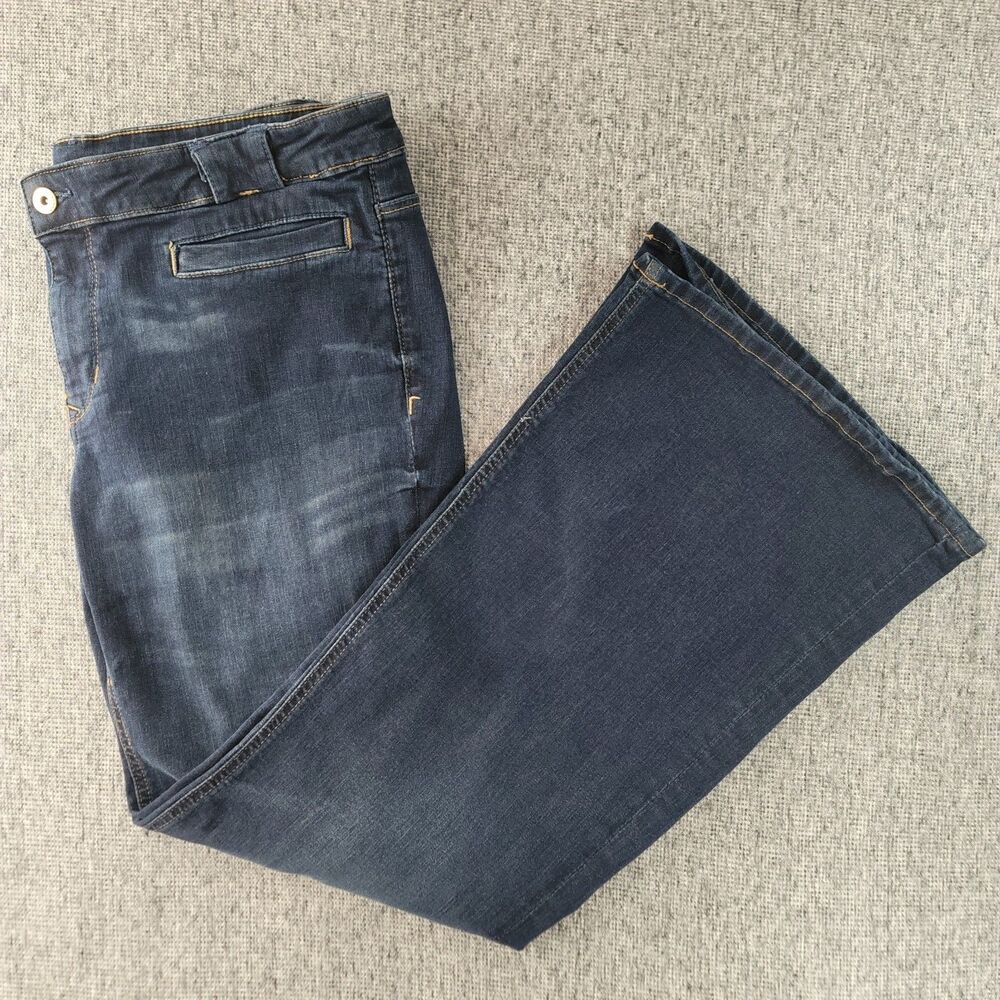 H&M Welt Pocket Flare Jeans Womens 32x32 Blue Mid Rise Wide Leg 70s Retro